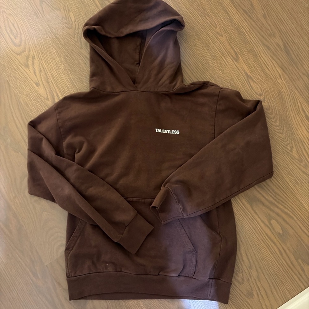 TALENTLESS Chocolate Brown Hooded Sweatshirt with White Label